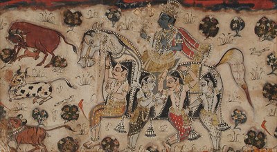 Krishna Riding a Composite Horse, c1800. Creator: Unknown.