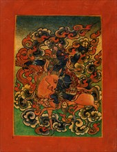Blue Deity from Yama's Retinue (?) Riding a Bull, Nyingmapa Buddhist..., 18th-19th century. Creator: Unknown.