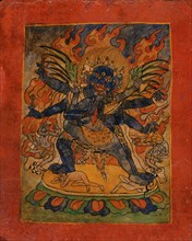 Vajrakumara (?) and Consort, Nyingmapa Buddhist or Bon Ritual Card, 18th-19th century. Creator: Unknown.