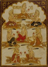 Eight Yogis, Number Eight of the Ishana Suit, Playing Card from a 32-Suit Dashavatara..., c1800. Creator: Unknown.
