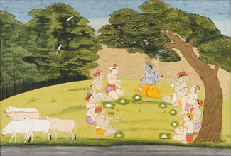 Krishna and the Cowherds on a Picnic, Folio from a Bhagavata Purana, between 1760 and 1765. Creator: Unknown.