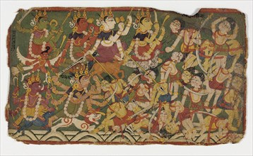 The Goddess Ambika Leads the Mother Goddesses in Battle (recto); Text (verso)..., early 18th century Creator: Unknown.