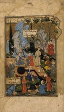 A Prince and Princess in a Garden: Illustrated Page from a manuscript of the Haft Awrang..., c1560. Creator: Unknown.