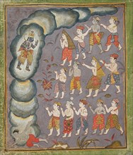 Krishna Kills The Tornado Demon Trinavarta, Folio from the "Tularam"..., between c1625 and c1650. Creator: Unknown.