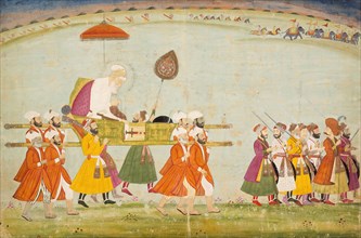 Emperor Aurangzeb Carried on a Palanquin, c1775. Creator: Unknown.