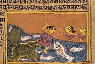 A Dolphin (Shishumara) Attacks a Woman, Folio from a Yashodhara Charita (Life of Yashodhara), 1454. Creator: Unknown.