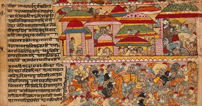 Battle Scene in a City, Folio from a Ramayana (Adventures of Rama), between c1600 and c1625. Creator: Unknown.
