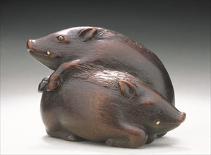 Wild Boar Pair, early 19th century. Creator: Kano Tomokazu.