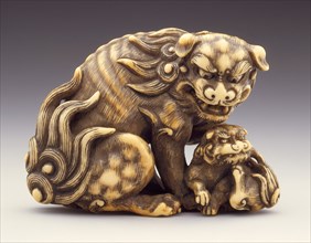Chinese Lion and Young, 18th century. Creator: Tomotada.
