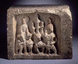 Meeting of the Bodhisattvas Manjusri (Wenshu) and Samantabhadra (Puxian), Middle Tang dynasty. Creator: Unknown.