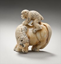 Netsuke in the Form of a Monkey on a Horse, 19th century. Creator: Unknown.