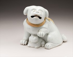 Okimono in the Form of a Dog with Ruffled Collar and a Puppy, 19th century. Creator: Unknown.