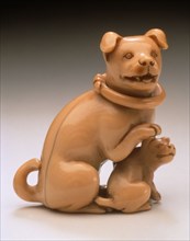 Dog with Loose Collar and Puppy, early 19th century. Creator: Unknown.