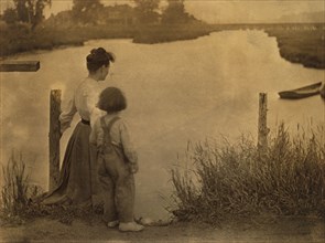 Woman and Child by a River, c.1910. Creator: Gertrude Kasebier.