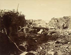 Sturdy Cannon And Fortifications, Crimea, c.1855. Creators: Charles Langlois, Léon-Eugène Méhédin.