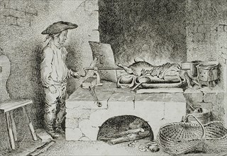The Boy with the Sausage Spit, 1764. Creator: Daniel Nikolaus Chodowiecki.