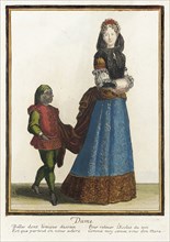 Recueil des modes de la cour de France, 'Dame', Bound 1703-1704. Creator: Henri Bonnart.