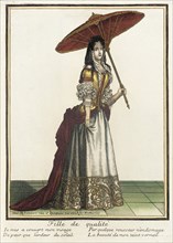 Recueil des modes de la cour de France, 'Fille de Qualité', Bound 1703-1704. Creator: Henri Bonnart.