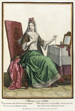 Recueil des modes de la cour de France, 'Dame a sa Toilette', 1687, bound 1703-1704. Creator: Henri Bonnart.