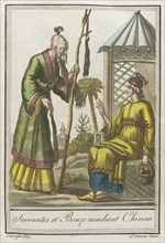 Costumes de Différents Pays, 'Servantes et Bonze Mendiant Chinois', c1797. Creators: Jacques Grasset de Saint-Sauveur, LF Labrousse.