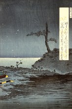 Warrior Taira-no-Tadanori about to Sleep under a Cherry Tree (image 1 of 3), 1884. Creator: Kobayashi Kiyochika.