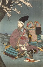 Warrior Taira-no-Tadanori about to Sleep under a Cherry Tree (image 2 of 3), 1884. Creator: Kobayashi Kiyochika.