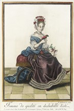 Recueil des modes de la cour de France, 'Femme de Qualité en Deshabilé d'Esté', 1687. Creator: Nicolas Arnoult.