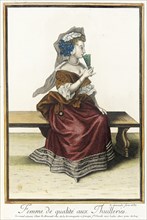 Recueil des modes de la cour de France, 'Femme de Qualité aux Thuilleries', 1687. Creator: Nicolas Arnoult.
