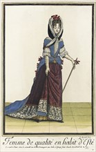 Recueil des modes de la cour de France, 'Femme de Qualité en Habit d'Esté', between c1682 and c1688. Creator: Nicolas Arnoult.