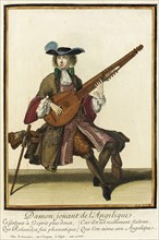 Recueil des modes de la cour de France, 'Damon joüant de l'Angelique', between c1686 and c1690. Creator: Nicolas Bonnart.