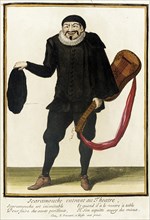 Recueil des modes de la cour de France, 'Scaramouche Entrant au Theatre', between c1678 and c1693. Creator: Nicolas Bonnart.