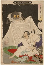 Minamoto no Yorimitsu Cuts at the Earth Spider, 1892. Creator: Tsukioka Yoshitoshi.