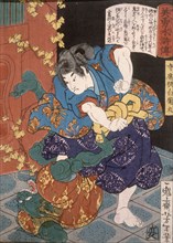The Temple Page Shiragikumaru Wrestling a Green Demon, 1866. Creator: Tsukioka Yoshitoshi.