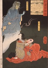 Iga no Tsubone with Tengu, the Spirit of Fujiwara no Nakanari, 1865. Creator: Tsukioka Yoshitoshi.