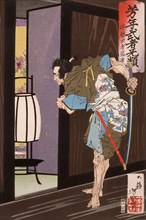 Endo Musha Morito Approaching Kesa's Bedroom, Published in 1883. Creator: Tsukioka Yoshitoshi.