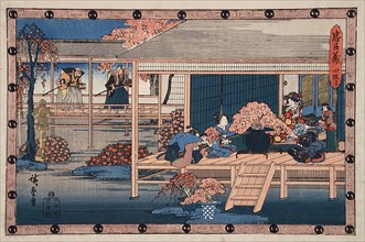 Act IV: Envoys from the Shogun Approach Lady Kaoyo and Group at Enya's..., between c1835 and c1839. Creator: Ando Hiroshige.