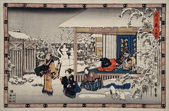 Act IX: Honzo's Suicide in Front of His Family; Yuranosuke Dressed as a..., between c1835 and c1839. Creator: Ando Hiroshige.