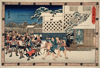 Act XI Fourth Episode (Actually Fifth): Ronin After Attack Going to..., between c1835 and c1839. Creator: Ando Hiroshige.