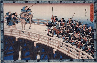 Act XI Fifth Episode (Actually Fourth): Ronin Stopped from Crossing..., between c1835 and c1839. Creator: Ando Hiroshige.