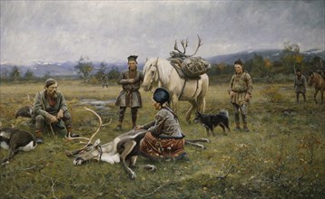 Sami Collecting Reindeer which have Been Shot, 1892. Creator: Johan Tiren.