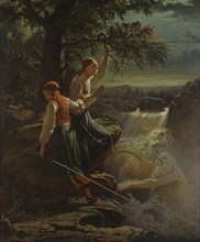 Two Peasant Girls Listening to the Playing of the Water-Sprite, 1860. Creator: Johan Zacharias Blackstadius.