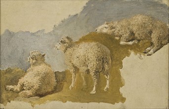 Three Sheep. Study, mid-19th century. Creator: Kilian Christoffer Zoll.