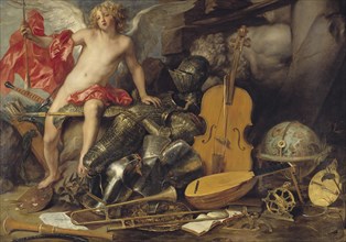 Triumphant Cupid among Emblems of Art and War, 17th century. Creators: Thomas Willeboirts, Paul de Vos.