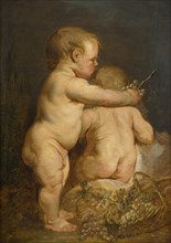 Two Naked Children with Grapes, early-mid 17th century. Creator: Workshop of Anthony van Dyck.