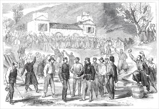 The first visit of Victor Emmanuel to the camp of the national army at St. Angelo..., 1860. Creator: Unknown.