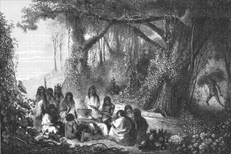 ''Upper Amazons - Indians Dining; The Fresh-water Turtle of the Amazons', 1875. Creator: Unknown.