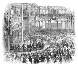 The Prince opening the Industrial Exhibition in the Crystal Palace, 1860. Creator: Unknown.