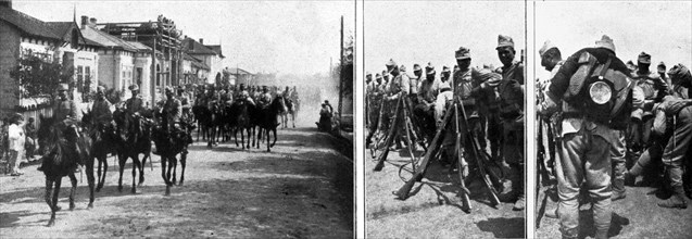 'La Roumanie dans la Guerre; Troupes de cavalerie et d'infanterie roumaines partant pour le front',  Creator: Unknown.