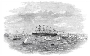 The Arrival of the "Great Eastern" at New York - from a sketch taken on the Jersey side by E. Hall,  Creator: Unknown.