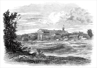 Niagara Falls Village: the Rapids above the American Falls - from a drawing by our special..., 1860. Creator: Unknown.